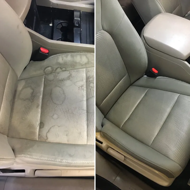 Car seat deep cleaning detail closeup